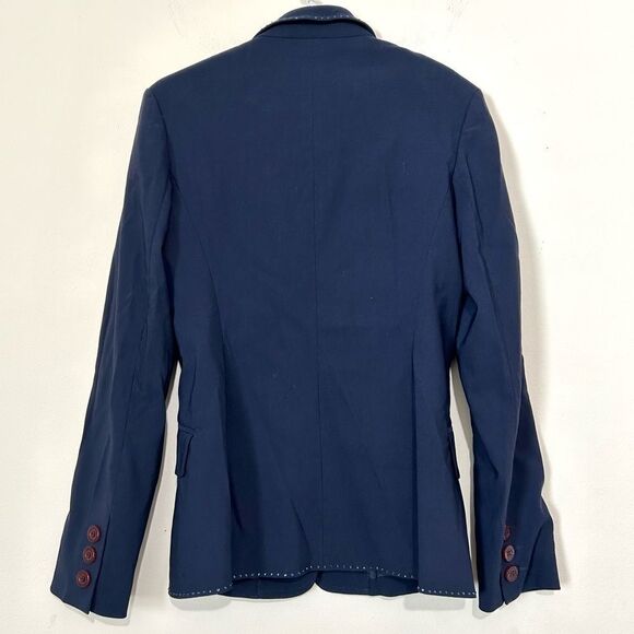 Moschino Jeans Vintage 80s 90s Retro Navy Rhinestone Trim Blazer SIZE 4 - Picture 2 of 8